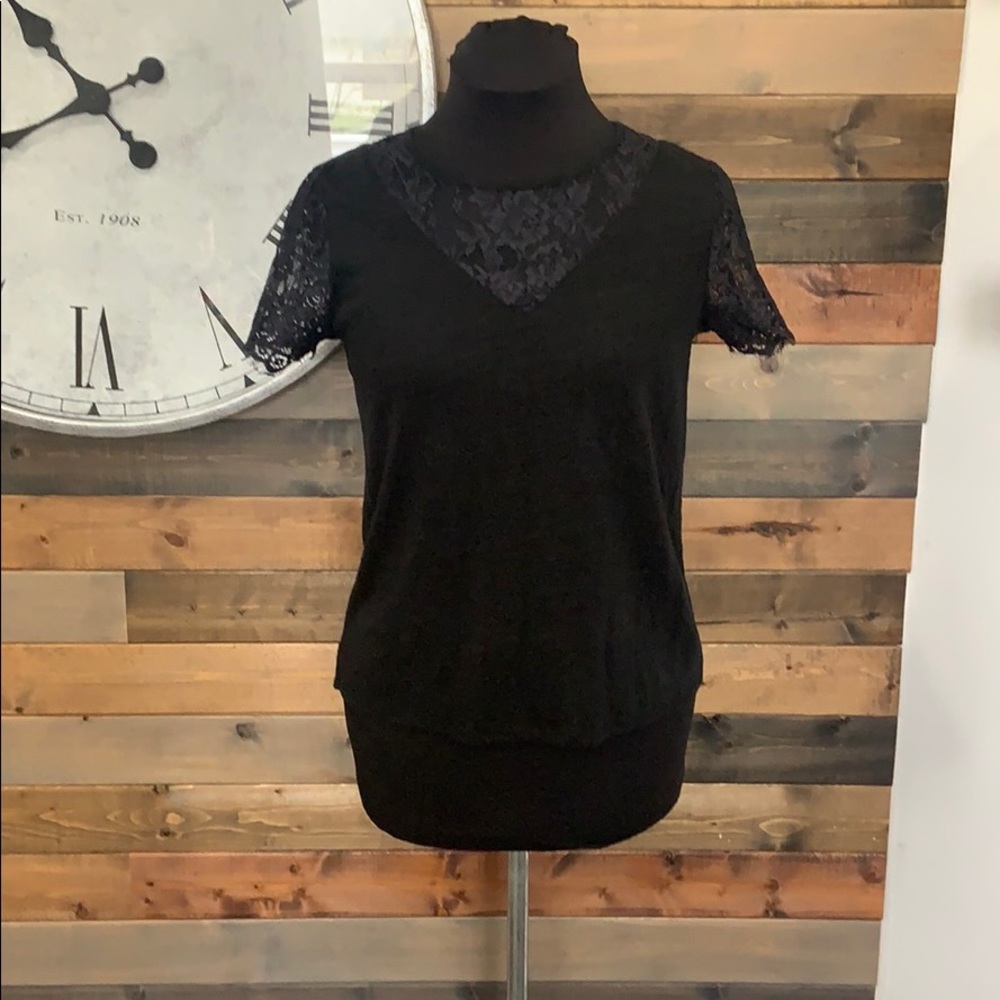 Black linen lace shirt